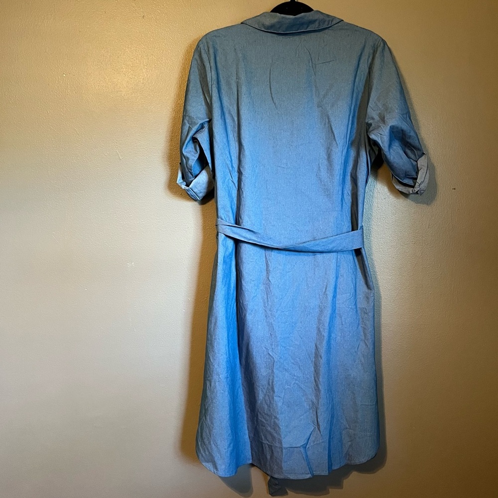 NWT NY Collection Sz Pet Large Blue Button Chambray Shirt Midi Dress Ret $59! - Picture 9 of 9